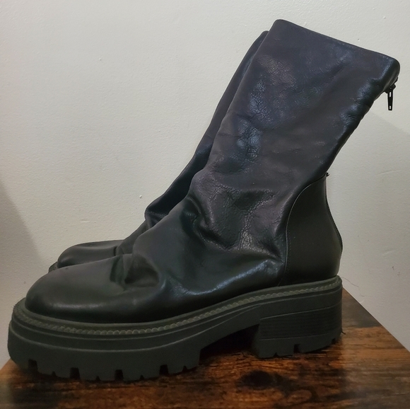 Free People Chunky Emma Platform Ruched Black Leather Boots Size 41 - Picture 5 of 16